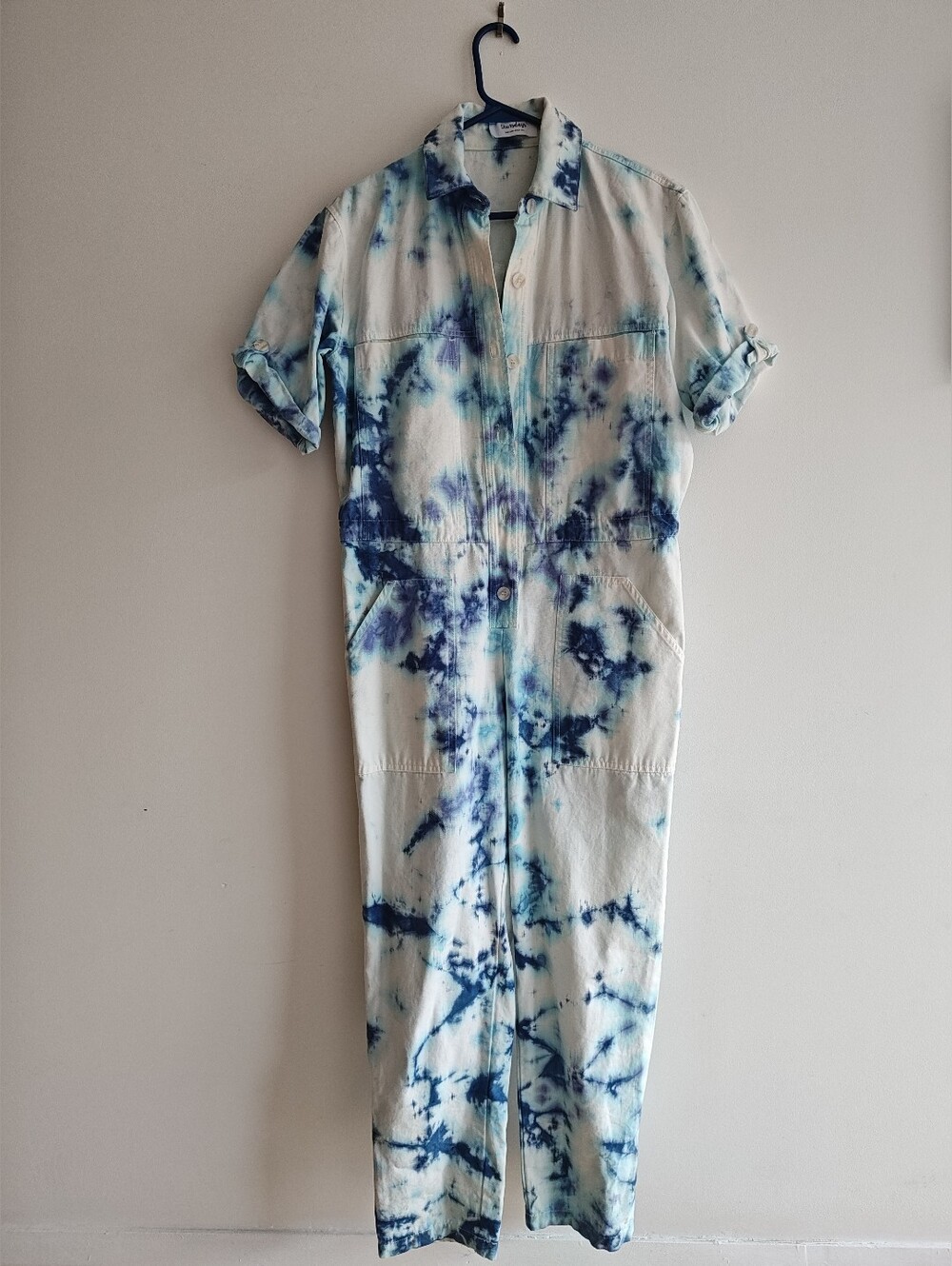 Jumpsuit. Thursdays. Blue And White Denim Tie-Dye. Short Sleeves. M. NWOT